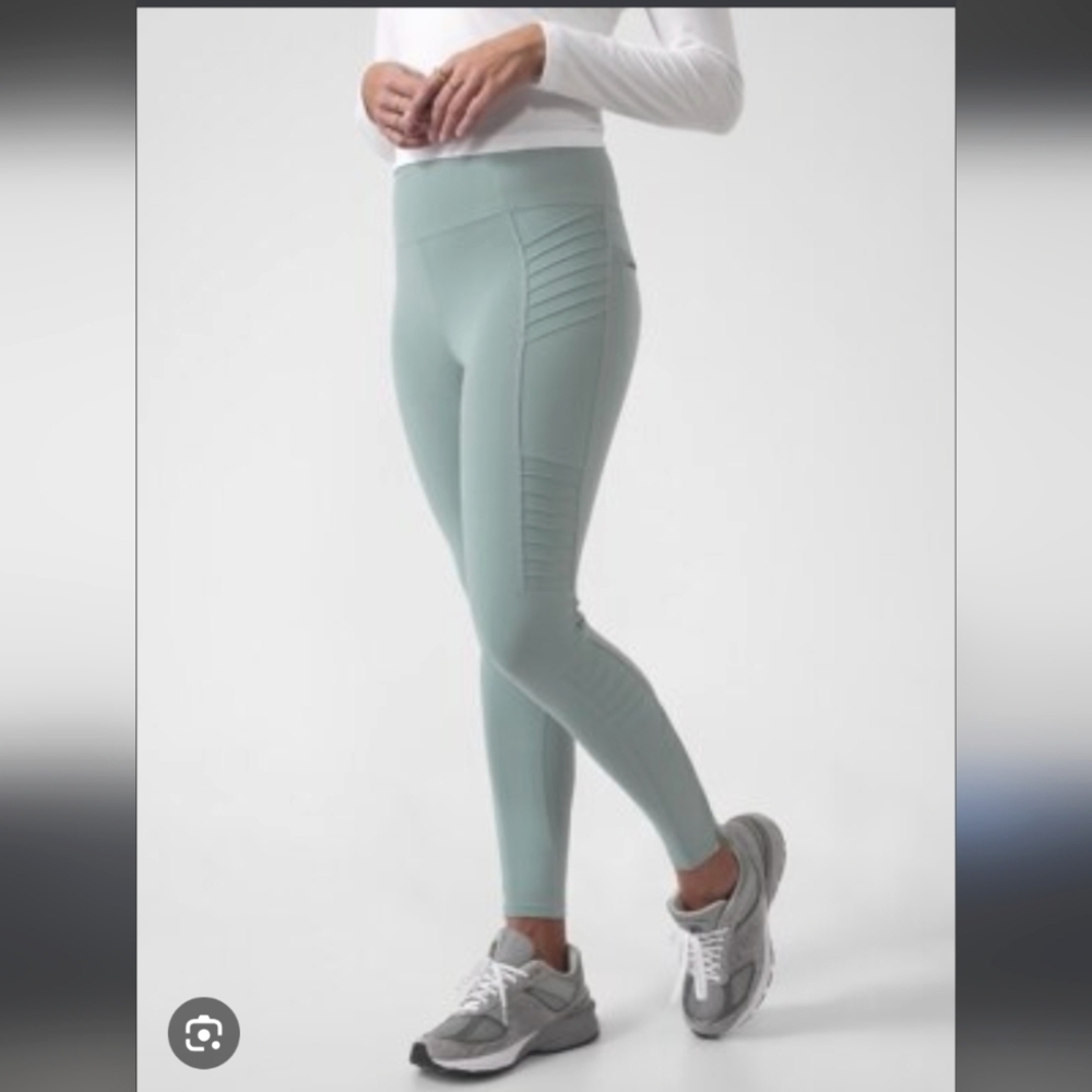 Athleta Delancey Moto High-Waisted Leggings Slate Blue M Workout Yoga
